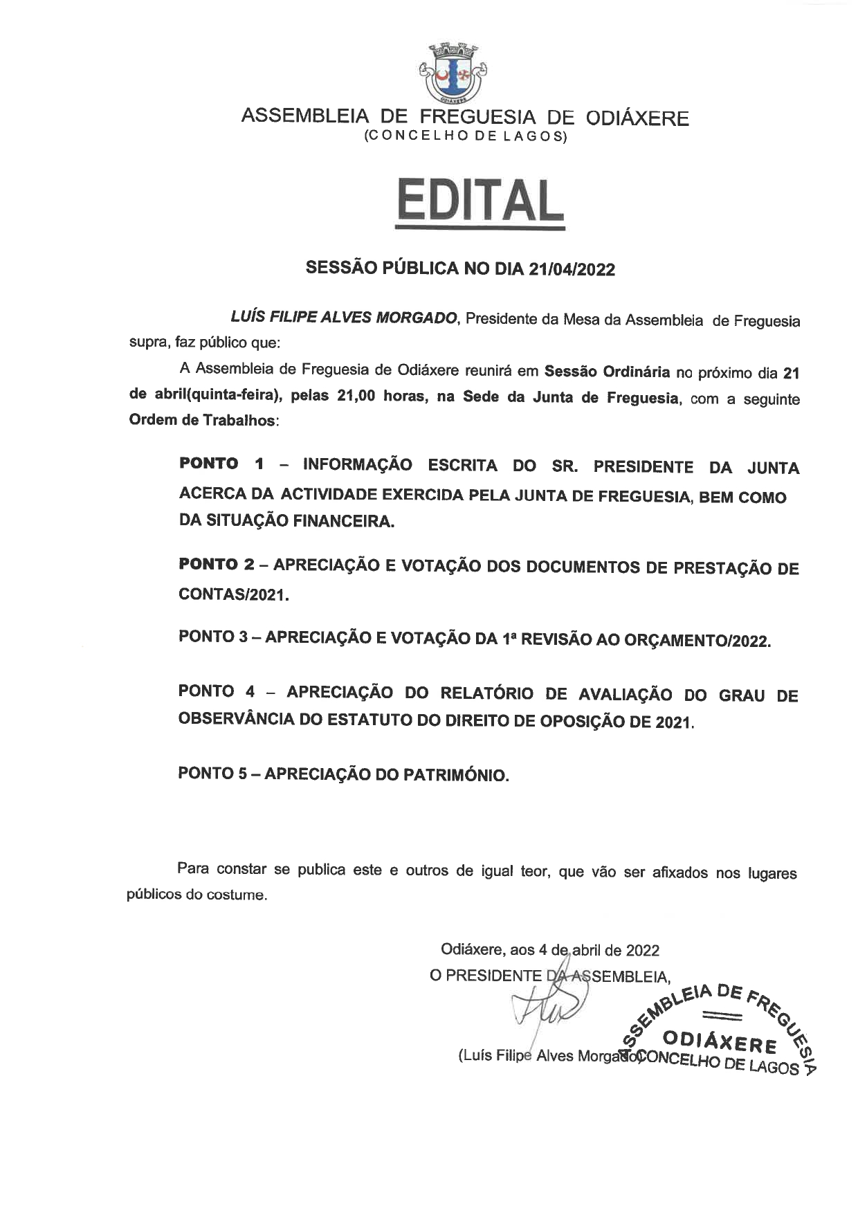 Imagem Edital - sessão pública dia 21 Abril 2022